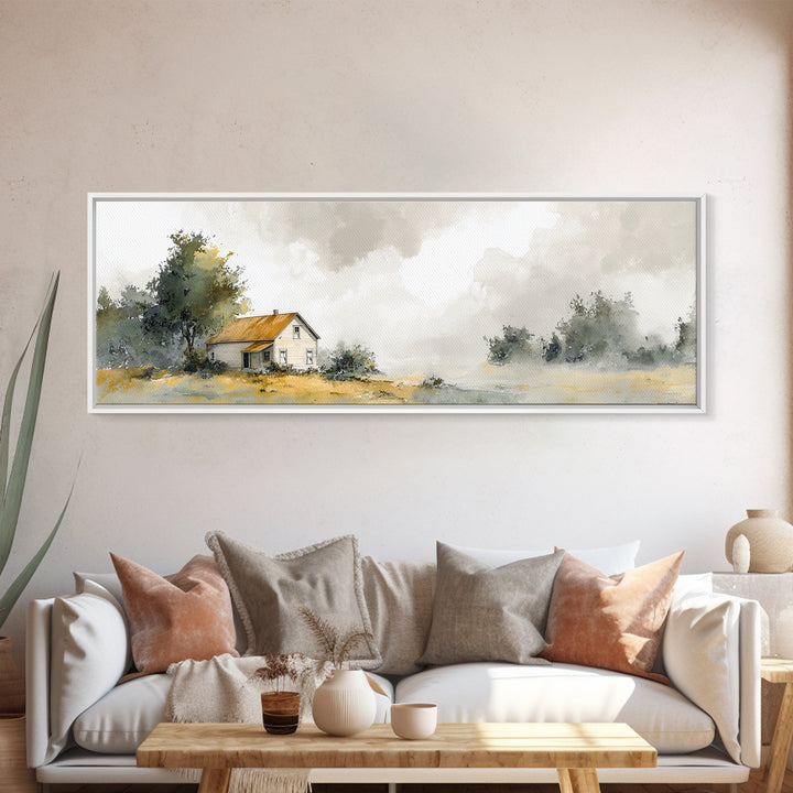 Old Farmhouse Landscape Framed Canvas Print, Bed and Breakfast Art, Room Decor, Living Room Decor, Fine Art, BAB-3x1-23