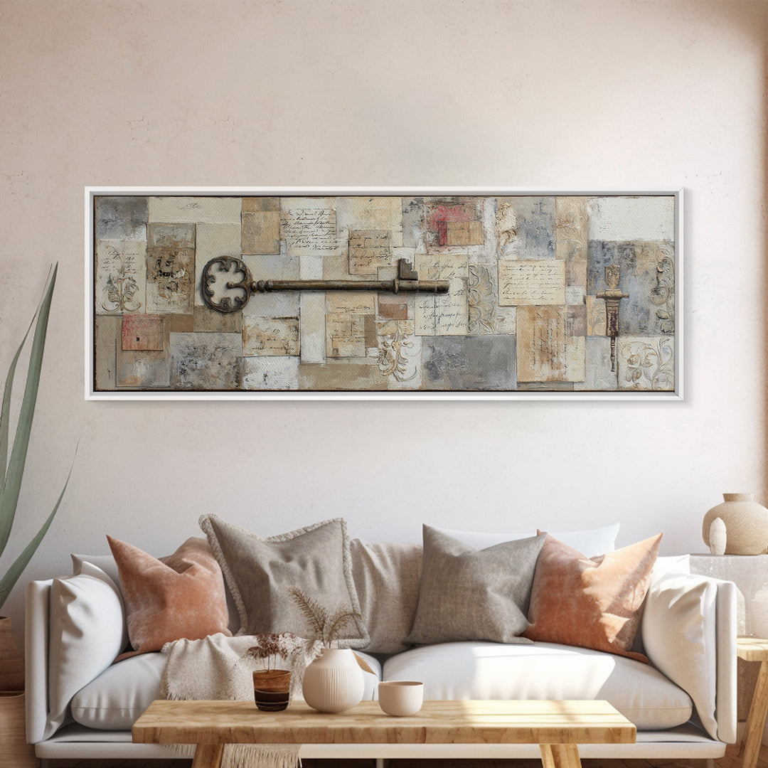 Antique Key and Handwritten Letter Arrangement Without Canvas Print, Bed and Breakfast Art, Bedroom Prints, Living Room Decor, BAB-3x1-25