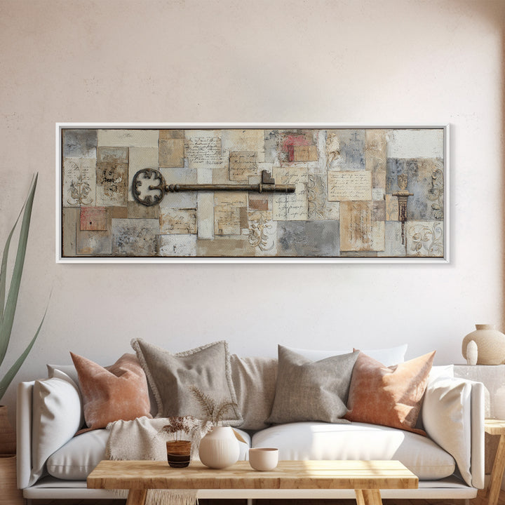 Antique Key and Handwritten Letter Arrangement Without Canvas Print, Bed and Breakfast Art, Bedroom Prints, Living Room Decor, BAB-3x1-25