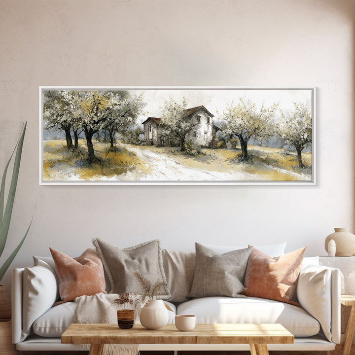 Apple Orchard Scene Canvas Print, Bed and Breakfast Art, Farmhouse Wall Decor, Living Room Decor, Oil Painting, BAB-3x1-29