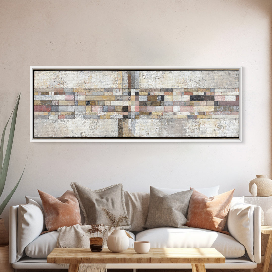 Quilt Pattern Folk Art Composition Canvas Print, Bed and Breakfast Art, Fine Art Print, Living Room Decor, Fine Art, BAB-3x1-3