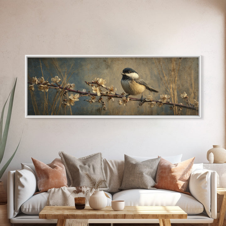 Small Bird on a Flowering Branch Canvas Print, Bed and Breakfast Art, Print, Living Room Decor, Watercolor Art, BAB-3x1-30