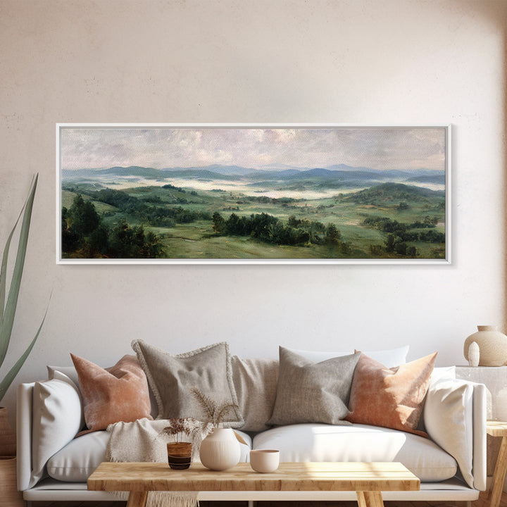 Classic Landscape with Rolling Green Hills Canvas Print, Bed and Breakfast Art, Neutral Decor, Living Room Decor, Oil Painting, BAB-3x1-40