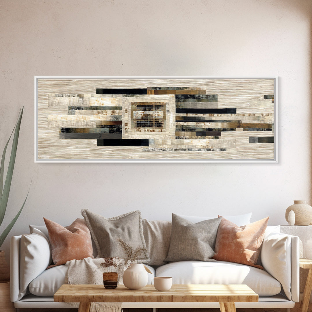 Quilt Pattern Folk Art Composition Framed Canvas Print, Bed and Breakfast Art, Printable, Living Room Decor, Fine Art, BAB-3x1-51