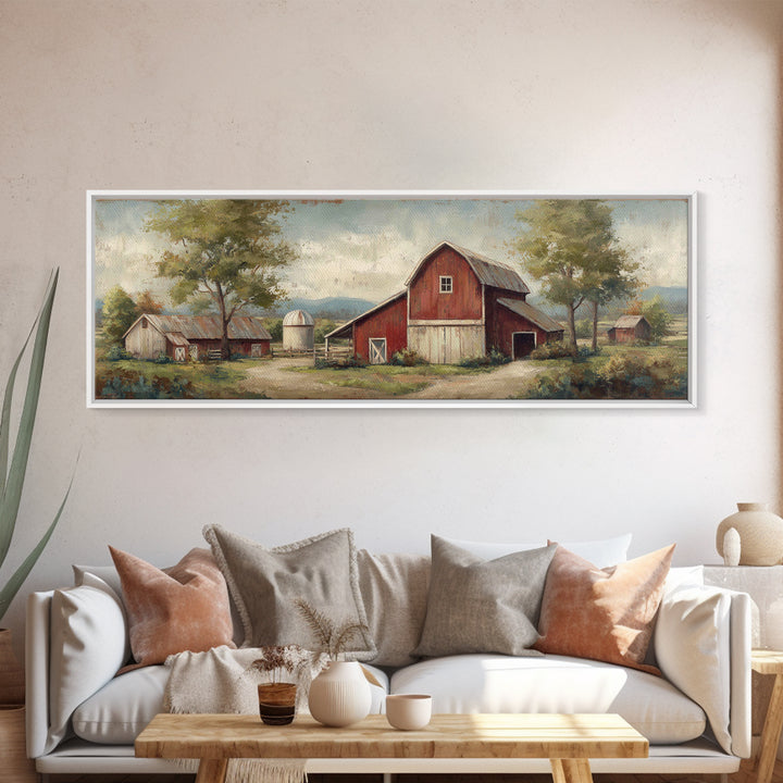 Apple Orchard Scene Framed Canvas Print, Bed and Breakfast Art, Coffee Wall Art, Living Room Decor, Fine Art, BAB-3x1-53