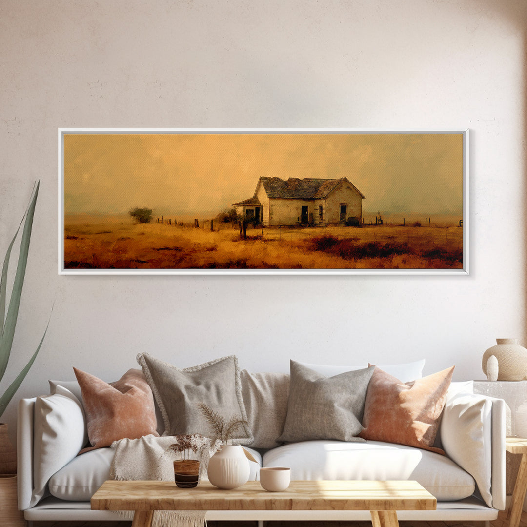 Old Farmhouse Landscape Canvas Print, Bed and Breakfast Art, Wood Wall Art, Living Room Decor, Oil Painting, BAB-3x1-71