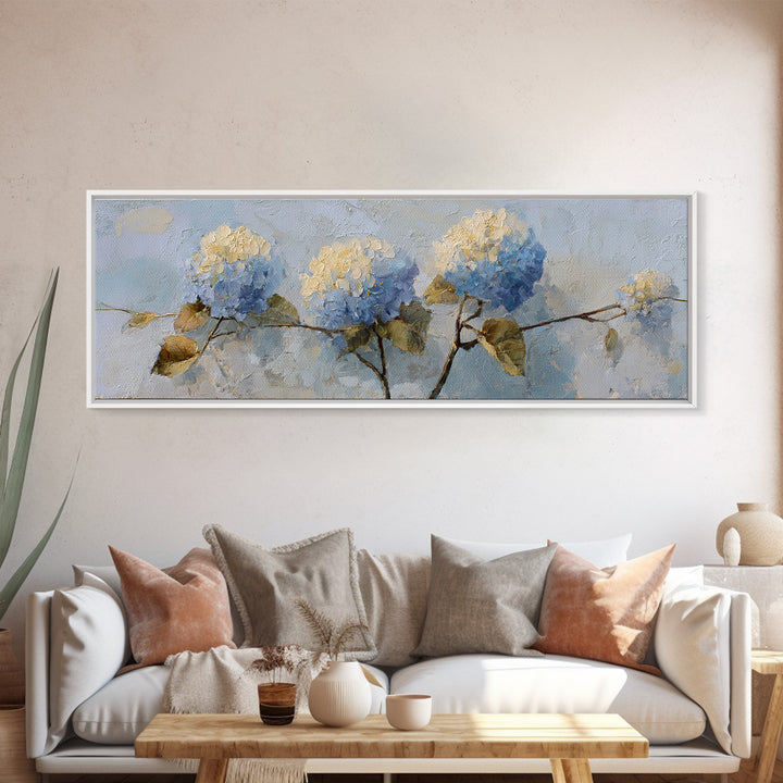 Sunlit Hydrangeas on a Windowsill Canvas Print, Bed and Breakfast Art, Farmhouse Wall Decor, Living Room Decor, BAB-3x1-74