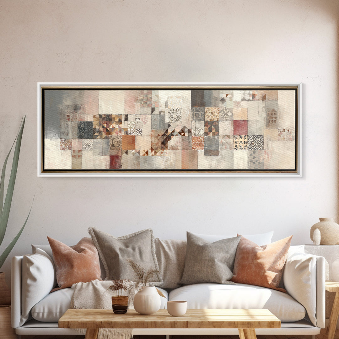 Quilt Pattern Folk Art Composition Canvas Print, Bed and Breakfast Art, Printable Art, Living Room Decor, Fine Art, BAB-3x1-75