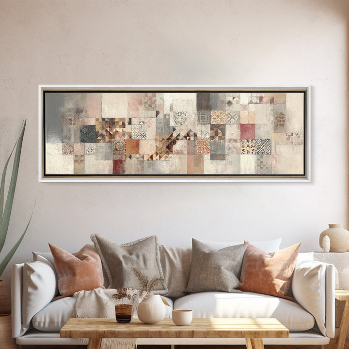 Quilt Pattern Folk Art Composition Canvas Print, Bed and Breakfast Art, Printable Art, Living Room Decor, Fine Art, BAB-3x1-75