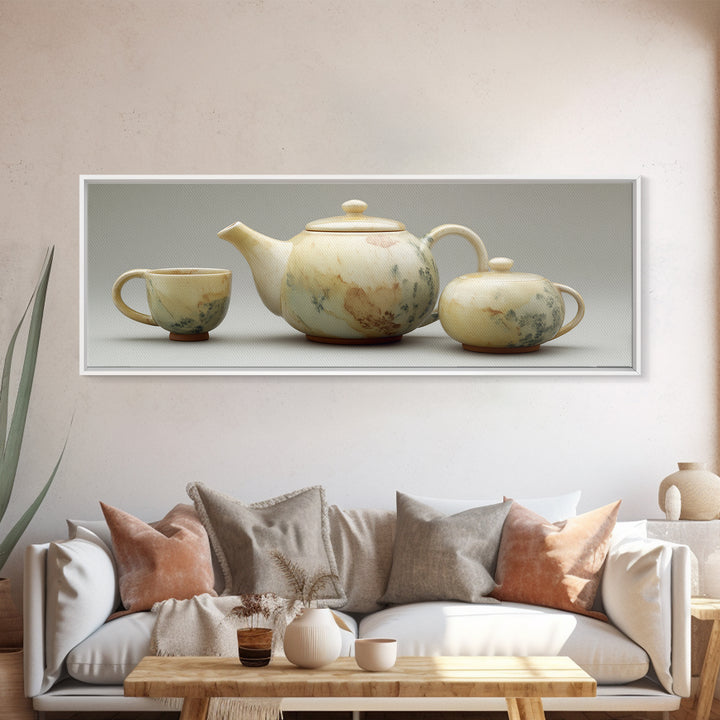 Porcelain Teapot and Scones Canvas Print, Bed and Breakfast Art, Wall Decor, Living Room Decor, Fine Art, Dopamine Decor, BAB-3x1-76