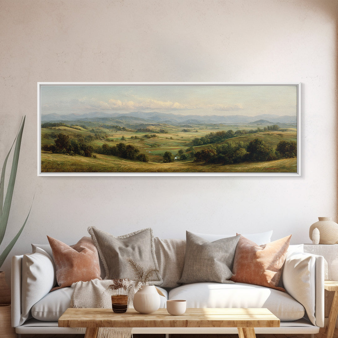 Classic Landscape with Rolling Green Hills Canvas Print, Bed and Breakfast Art, Wall Art, Living Room Decor, Fine Art, BAB-3x1-88