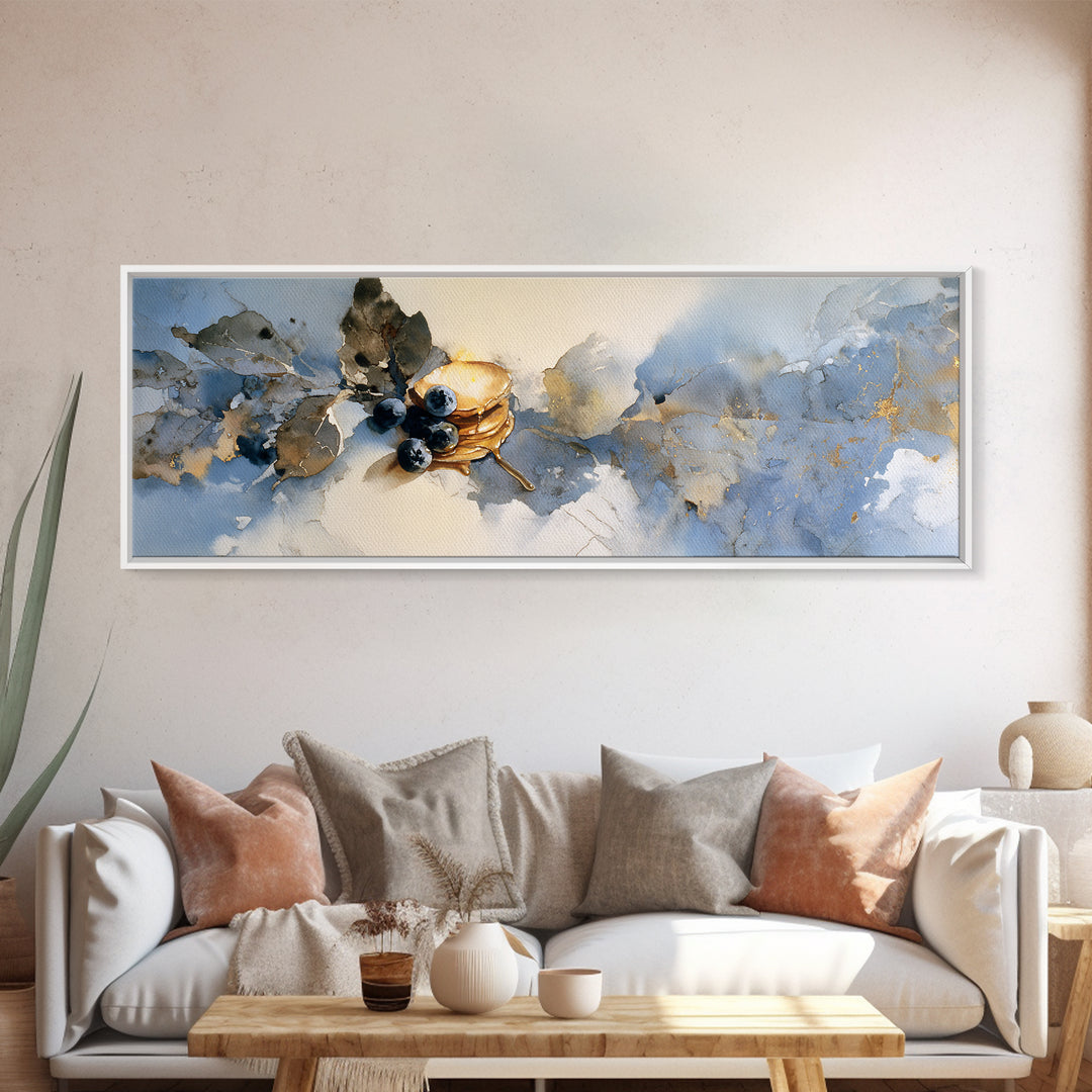 Blueberry Pancakes Still Life Canvas Print, Bed and Breakfast Art, Textured Painting, Living Room Decor, Fine Art, BAB-3x1-96