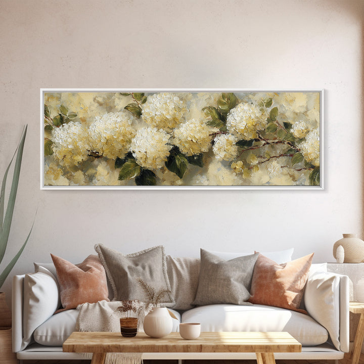 Sunlit Hydrangeas on a Windowsill Canvas Print, Bed and Breakfast Art, Coffee Wall Art, Living Room Decor, Fine Art, BAB-3x1-98