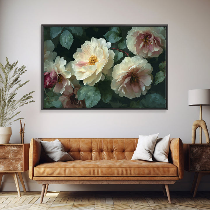 Garden Roses in Romantic Oil Paint Canvas Print, Bed and Breakfast Art, Bedroom Wall Decor, Living Room Decor, Fine Art, BAB-3x2-1