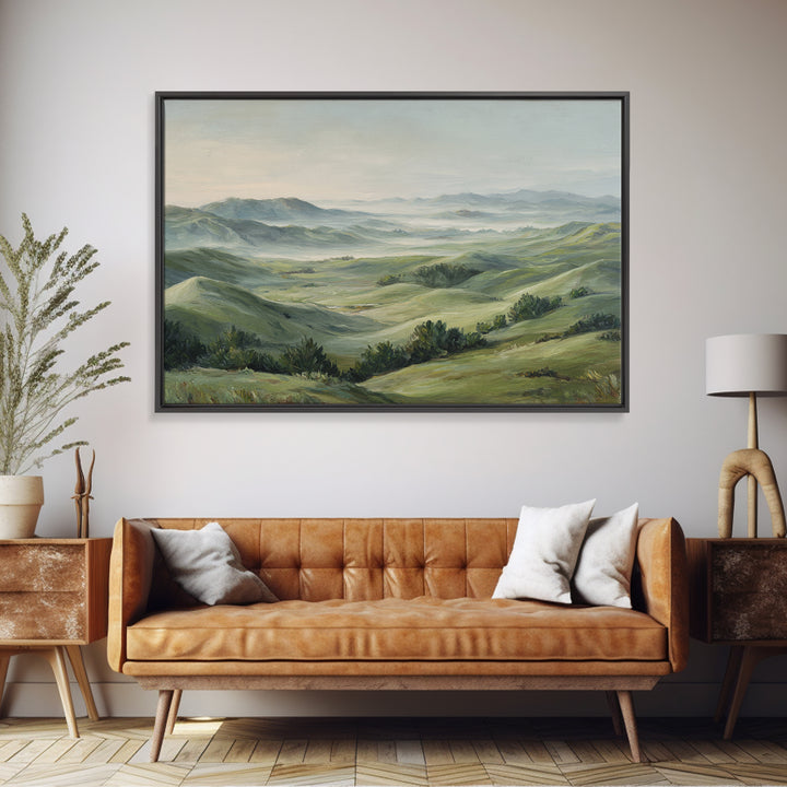 Classic Landscape with Rolling Green Hills Framed Canvas Print, Bed and Breakfast Art, Wall Art, Living Room Decor, Fine Art, BAB-3x2-100