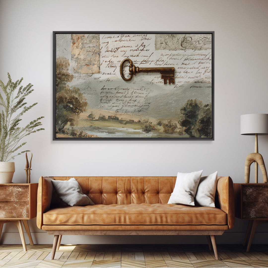 Antique Key and Handwritten Letter Arrangement Without Canvas Print, Bed and Breakfast Art, Coffee Art, Living Room Decor, BAB-3x2-13
