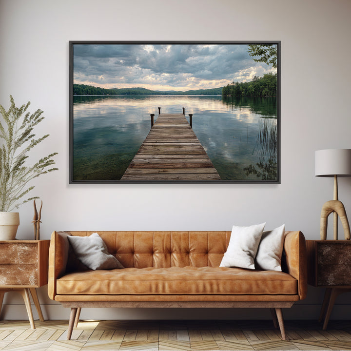 Quiet Lake Dock at Early Morning Framed Canvas Print, Bed and Breakfast Art, Canvas Wall Art, Living Room Decor, Fine Art, BAB-3x2-2