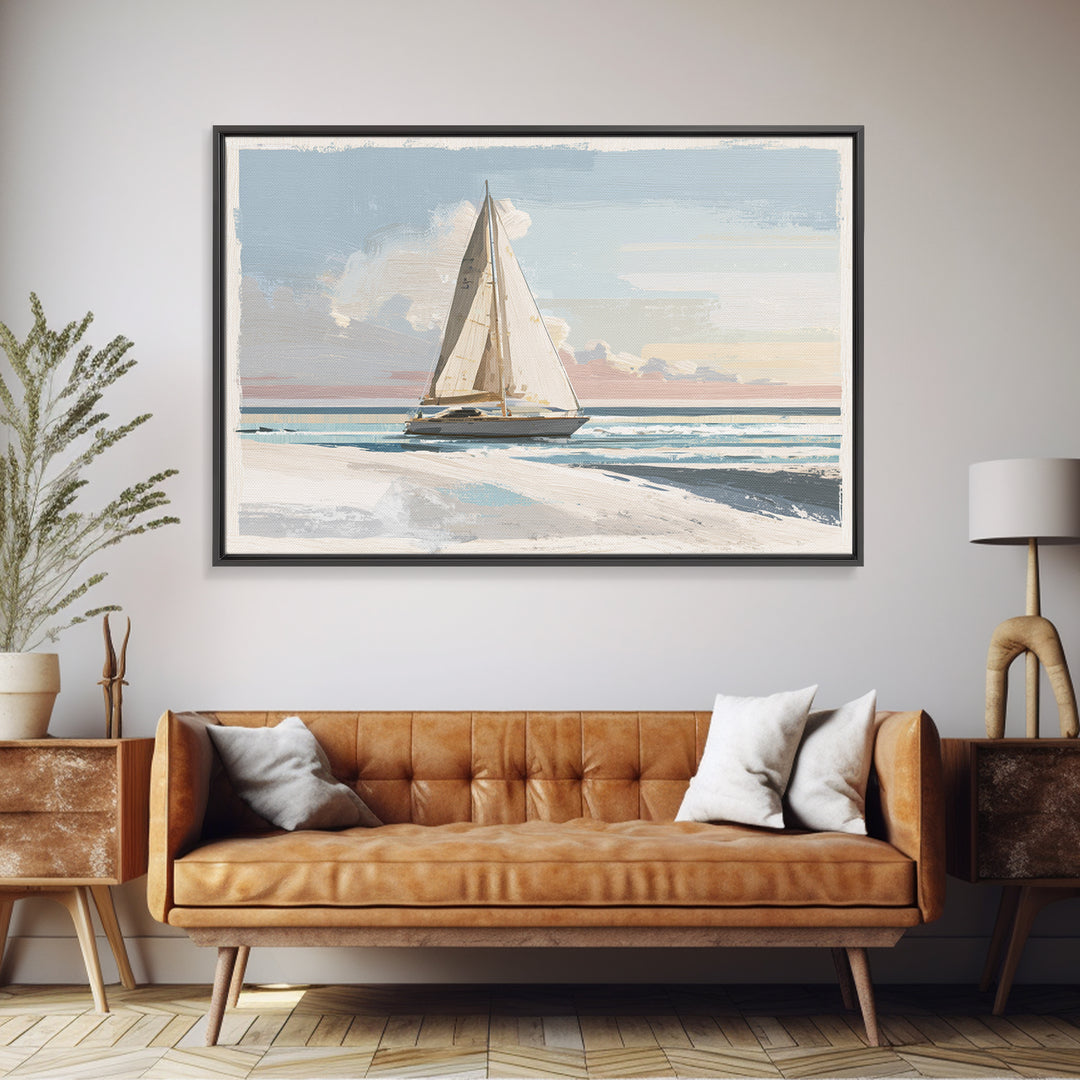 Coastal Inn Sailboat at Sunrise Canvas Print, Bed and Breakfast Art, Farmhouse Wall Art, Living Room Decor, Fine Art, BAB-3x2-21