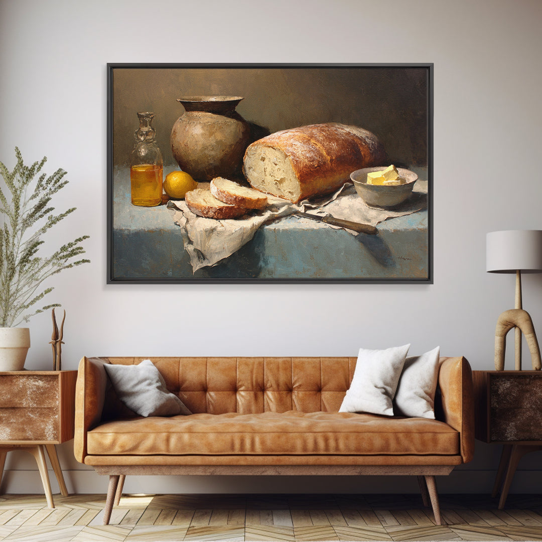Freshly Baked Bread Framed Canvas Print, Bed and Breakfast Art, Farmhouse Wall Art, Living Room Decor, Fine Art, BAB-3x2-24