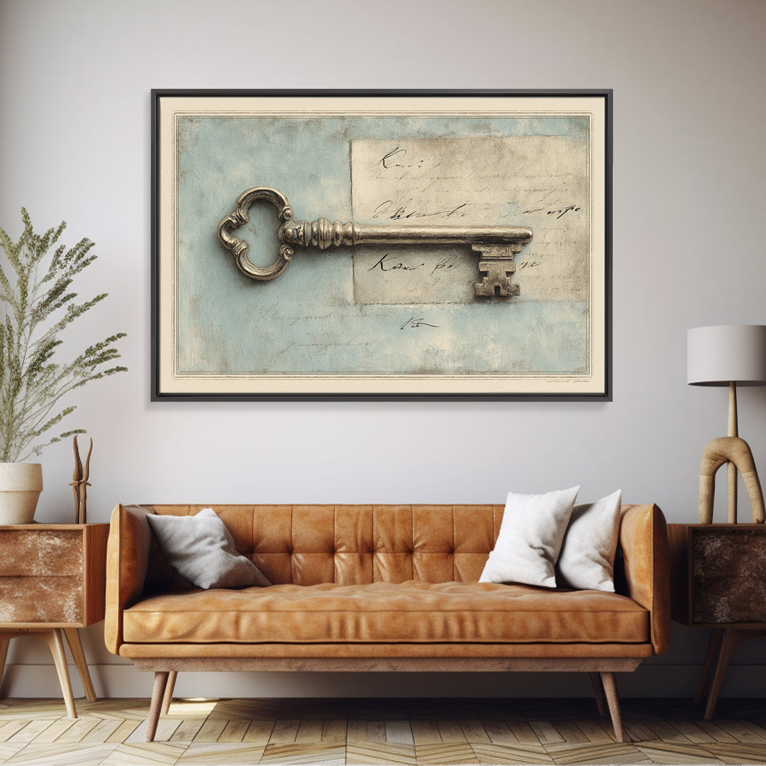 Antique Key and Handwritten Letter Arrangement Without Canvas Print, Bed and Breakfast Art, Bedroom Art, Living Room Decor, BAB-3x2-37