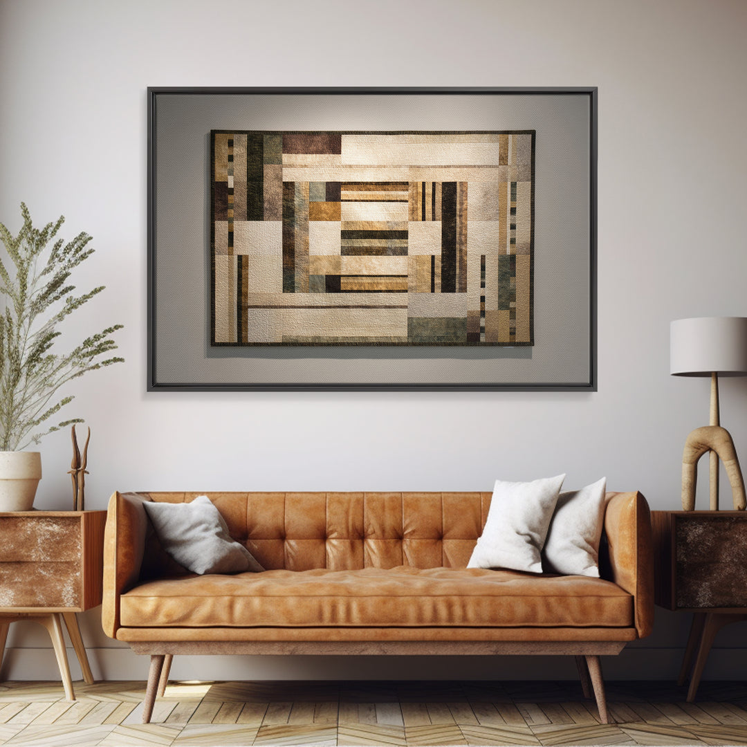 Quilt Pattern Folk Art Composition Framed Canvas Print, Bed and Breakfast Art, Contemporary Art, Living Room Decor, Fine Art, BAB-3x2-39
