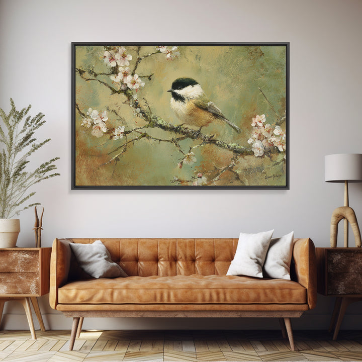 Small Bird on a Flowering Branch Canvas Print, Bed and Breakfast Art, Bedroom Wall Art, Living Room Decor, Watercolor Art, BAB-3x2-42