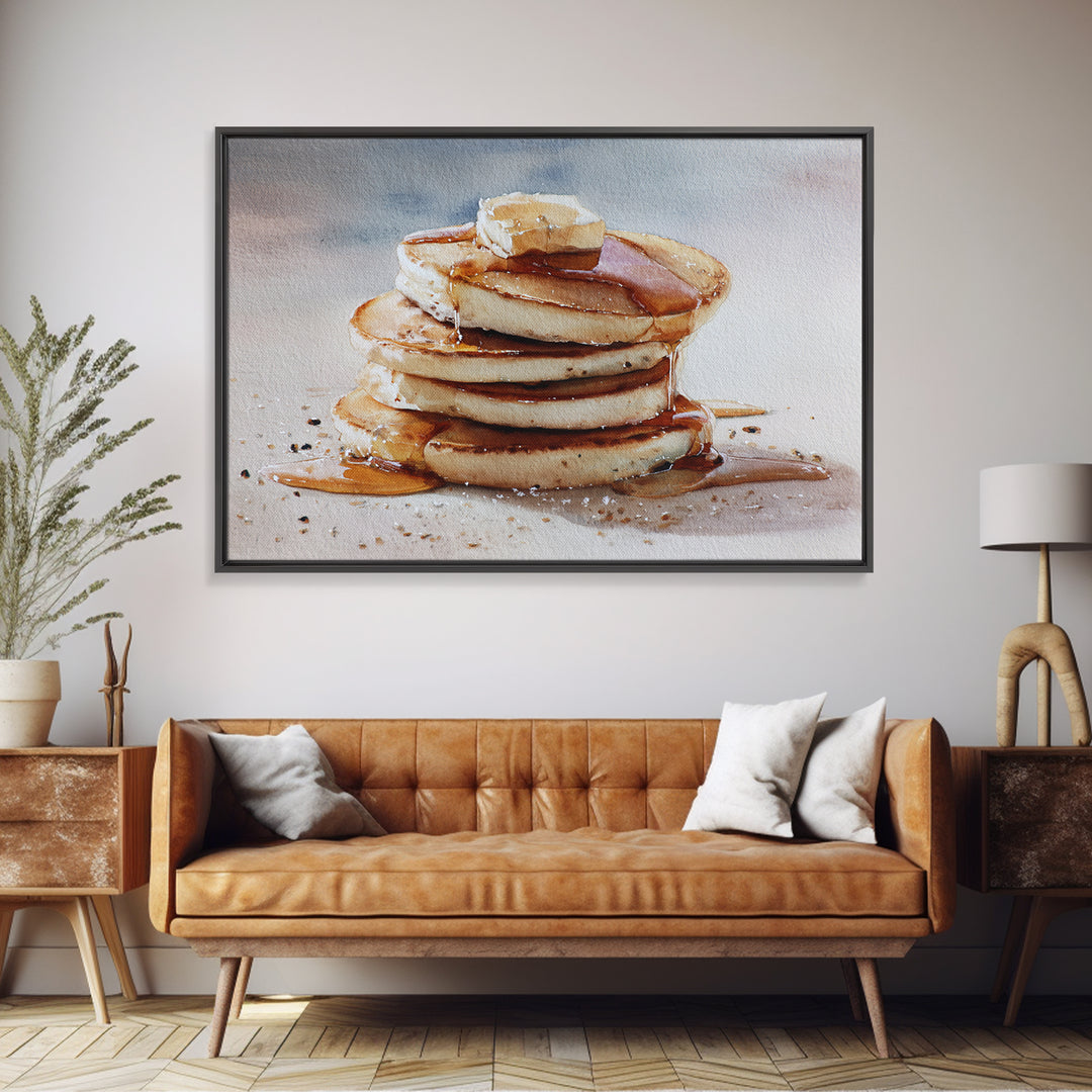 Blueberry Pancakes Still Life Framed Canvas Print, Bed and Breakfast Art, Textured Painting, Living Room Decor, Fine Art, BAB-3x2-60