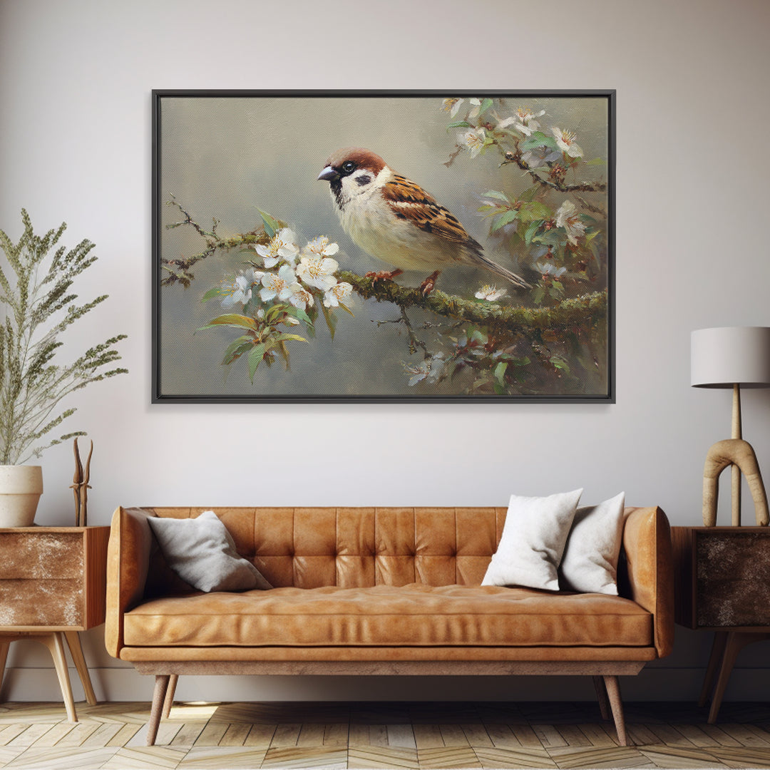 Small Bird on a Flowering Branch Canvas Print, Bed and Breakfast Art, Bedroom Wall Art, Living Room Decor, Watercolor Art, BAB-3x2-66