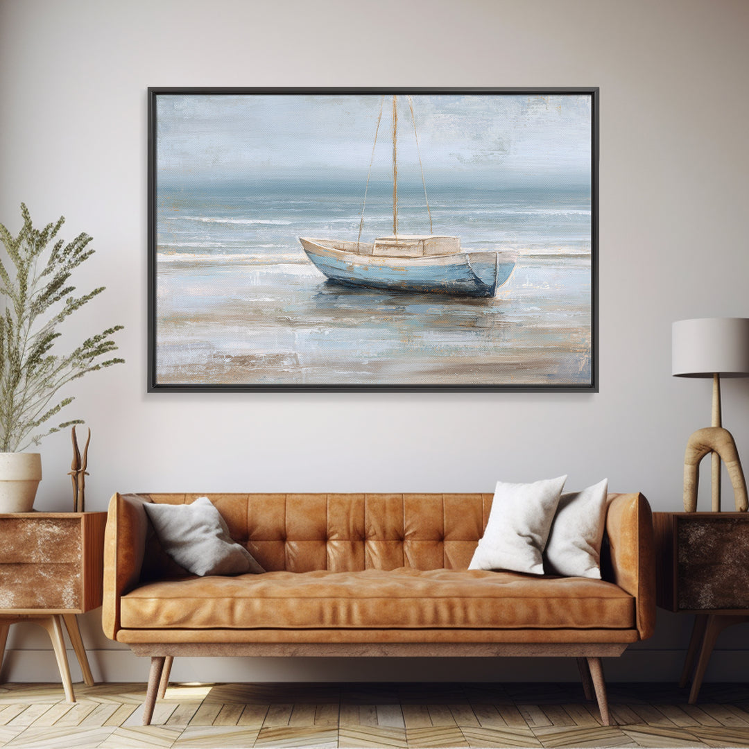 Coastal Inn Sailboat at Sunrise Framed Canvas Print, Bed and Breakfast Art, Gallery Decor, Living Room Decor, Fine Art, BAB-3x2-69