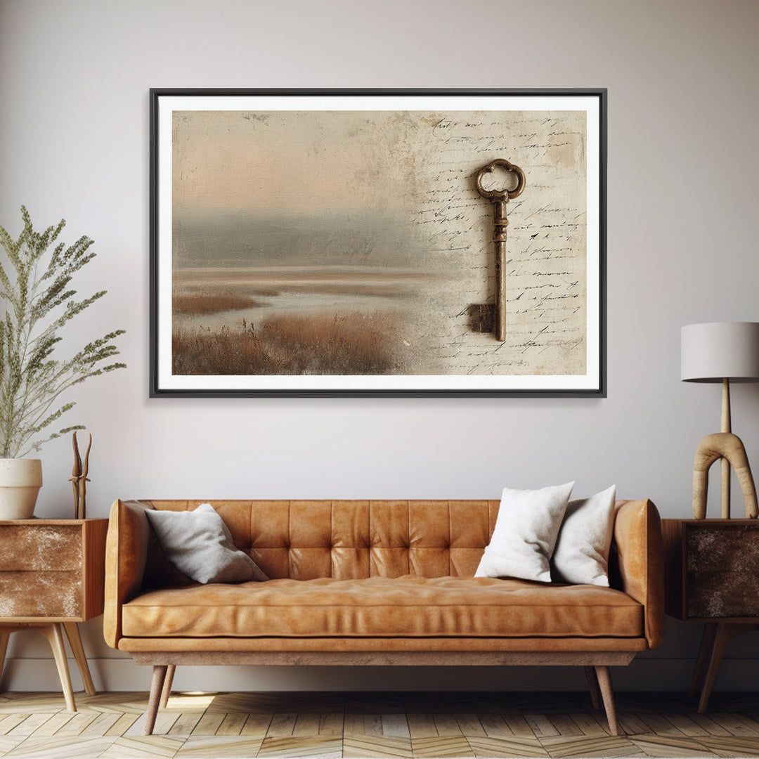 Antique Key and Handwritten Canvas Print, Bed and Breakfast Art, Statement Artwork, Living Room Decor, Fine Art Print, BAB-3x2-85