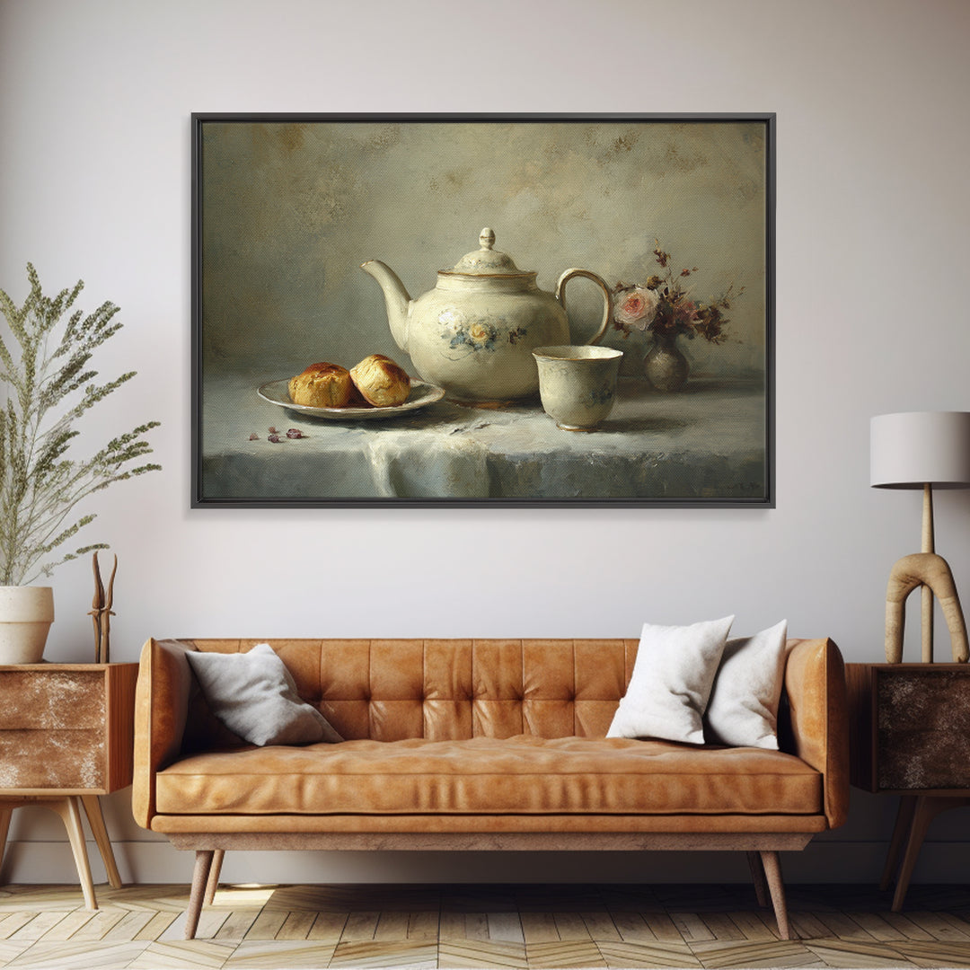 Porcelain Teapot and Scones Canvas Print, Bed and Breakfast Art, Wall Decor, Living Room Decor, Fine Art, Dopamine Decor, BAB-3x2-88