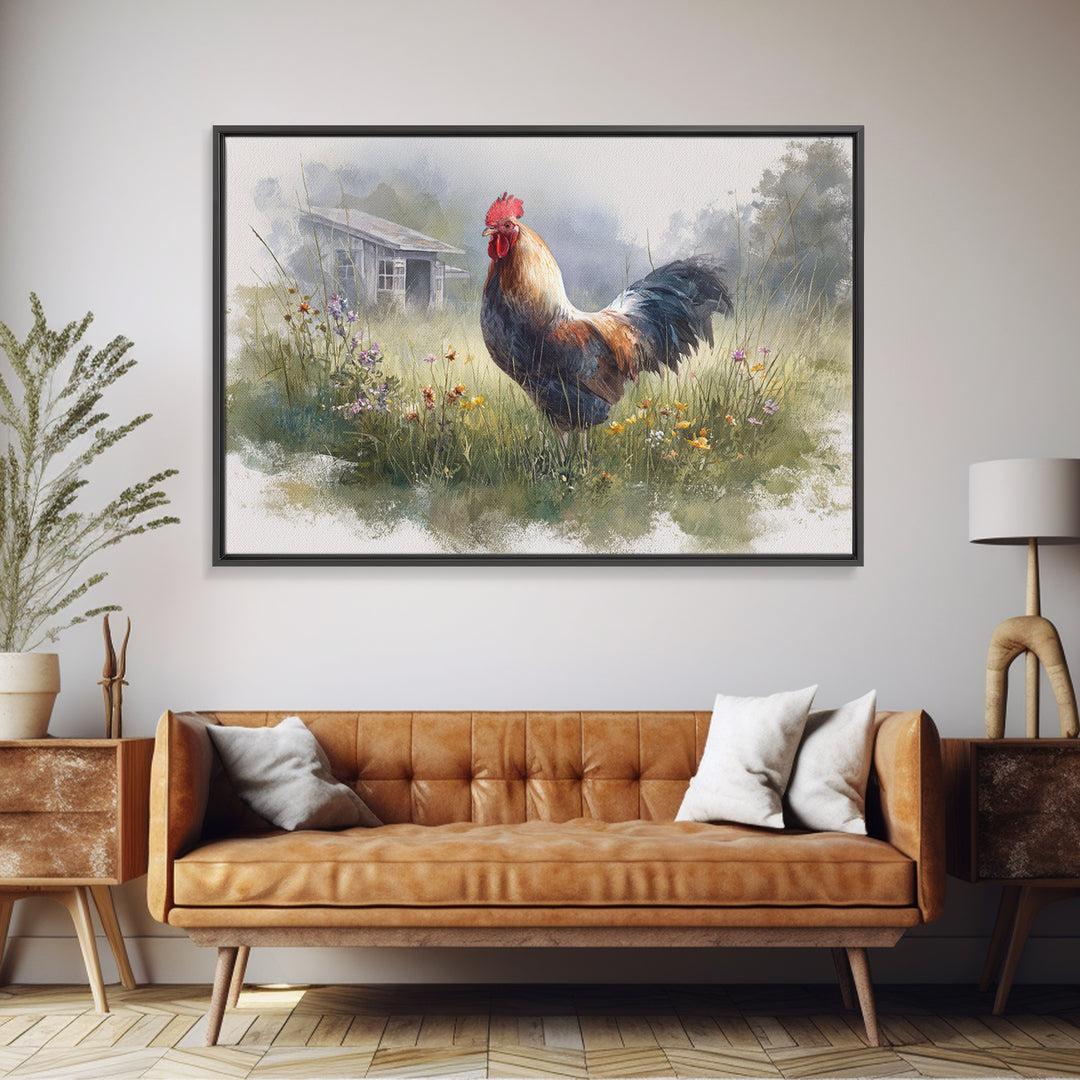 Rooster and Wildflower Country Portrait Canvas Print, Bed and Breakfast Art, Canvas Wall Art, Living Room Decor, BAB-3x2-95