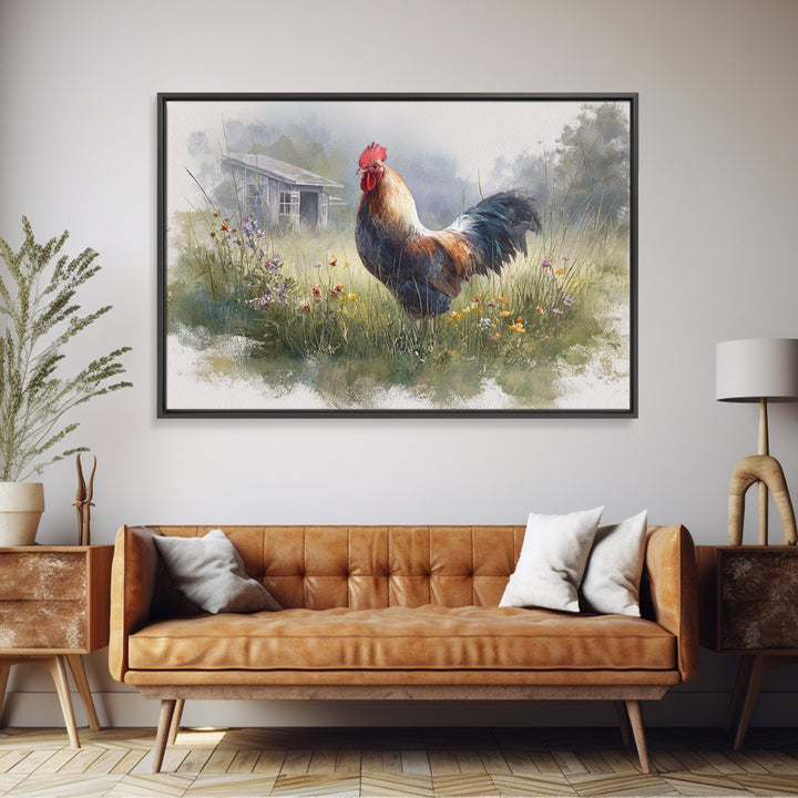 Rooster and Wildflower Country Portrait Canvas Print, Bed and Breakfast Art, Canvas Wall Art, Living Room Decor, BAB-3x2-95