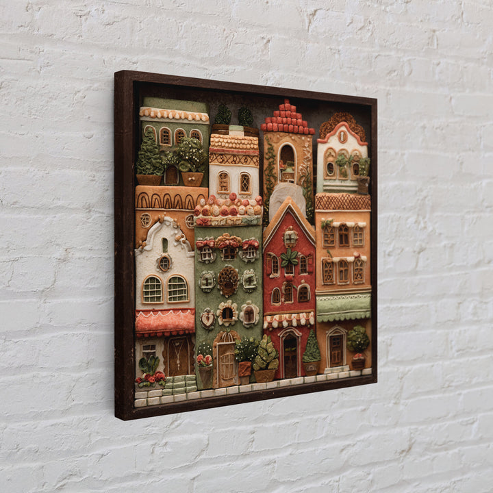 Gingerbread Houses in Charming Folk Art Style Canvas Print, Bakery Art, Whimsical Wall Art, Bakery Decor, Fine Art, Patisserie, BAK-1x1-14