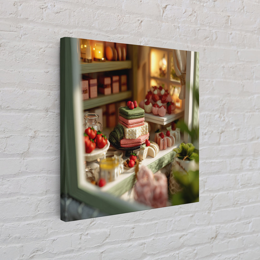 French Patisserie Window Display of Pastel Pastries Canvas Print, Bakery Art, Neutral Wall Art, Bakery Decor, Patisserie, BAK-1x1-2
