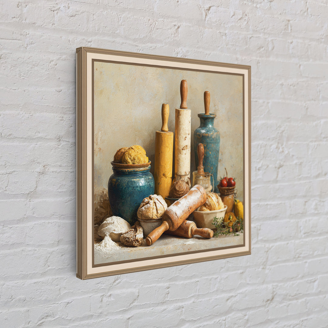 Patisserie Pattern of Rolling Pins and Pastries Framed Canvas Print, Bakery Art, Neutral Decor, Bakery Decor, Patisserie, BAK-1x1-21