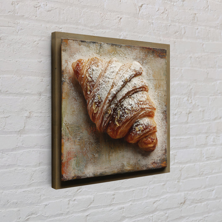 Almond Croissant Closeup Framed Canvas Print, Bakery Art, Kitchen Art Print, Bakery Decor, Fine Art, Patisserie, Modern Decor, BAK-1x1-39