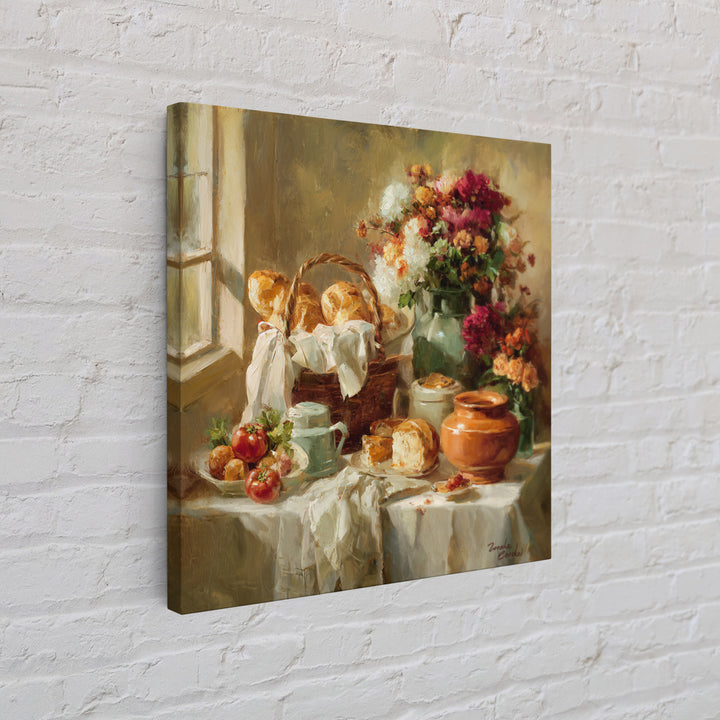 French Market Basket Filled Framed Canvas Print, Bakery Art, French Wall Art, Bakery Decor, Fine Art, Patisserie, Room Decor, BAK-1x1-42