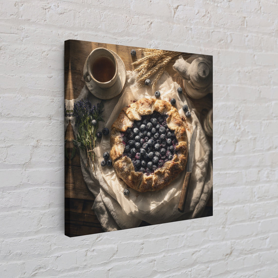 Blueberry Galette with Rustic Farmhouse Texture Framed Canvas Print, Bakery Art, Kitchen Print, Bakery Decor, Patisserie, BAK-1x1-47