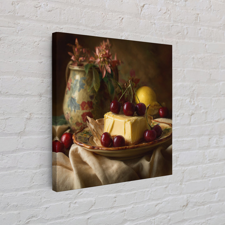 Cherry Tart Still Life Framed Canvas Print, Bakery Art, Textured Painting, Bakery Decor, Fine Art, Patisserie, Printable Art, BAK-1x1-53