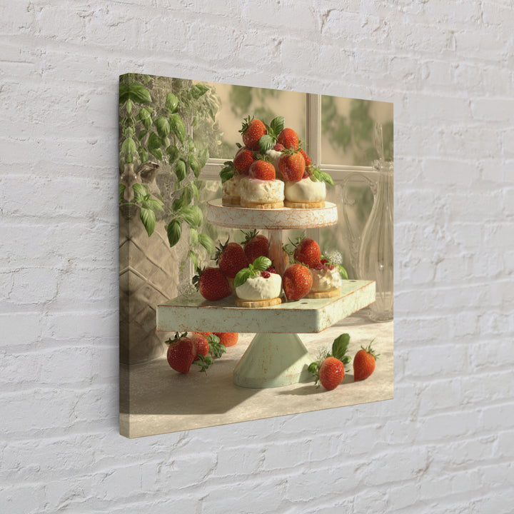 Pastel Cake Stand Framed Canvas Print, Bakery Art, Boho Decor, Bakery Decor, Oil Painting, Patisserie, Printable Wall Art, BAK-1x1-61