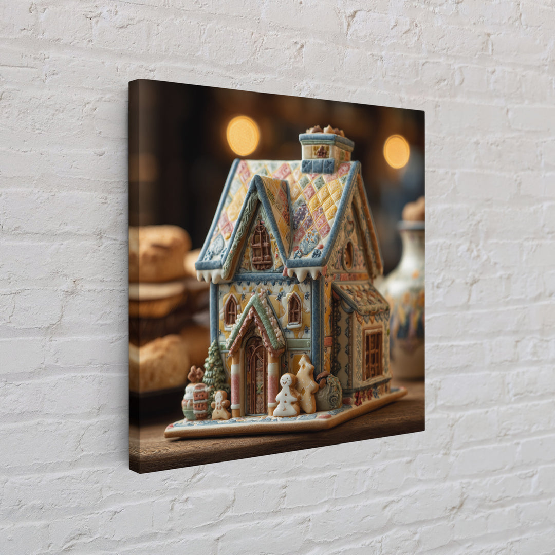 Gingerbread Houses in Charming Folk Art Style Framed Canvas Print, Bakery Art, Gallery Decor, Bakery Decor, Patisserie, BAK-1x1-62