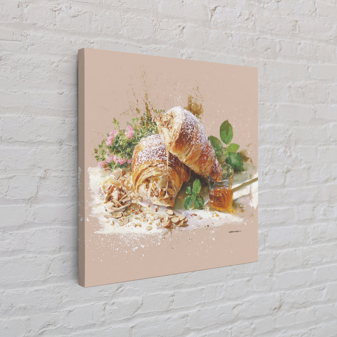 Almond Croissant Closeup Framed Canvas Print, Bakery Art, Neutral Decor, Bakery Decor, Fine Art, Patisserie, Home Decor, BAK-1x1-63