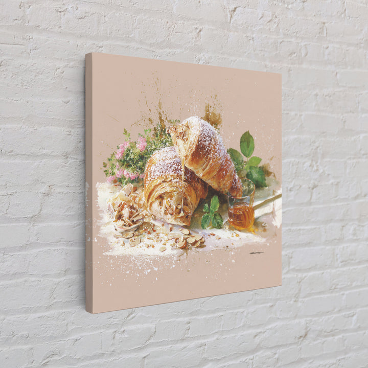 Almond Croissant Closeup Framed Canvas Print, Bakery Art, Neutral Decor, Bakery Decor, Fine Art, Patisserie, Home Decor, BAK-1x1-63