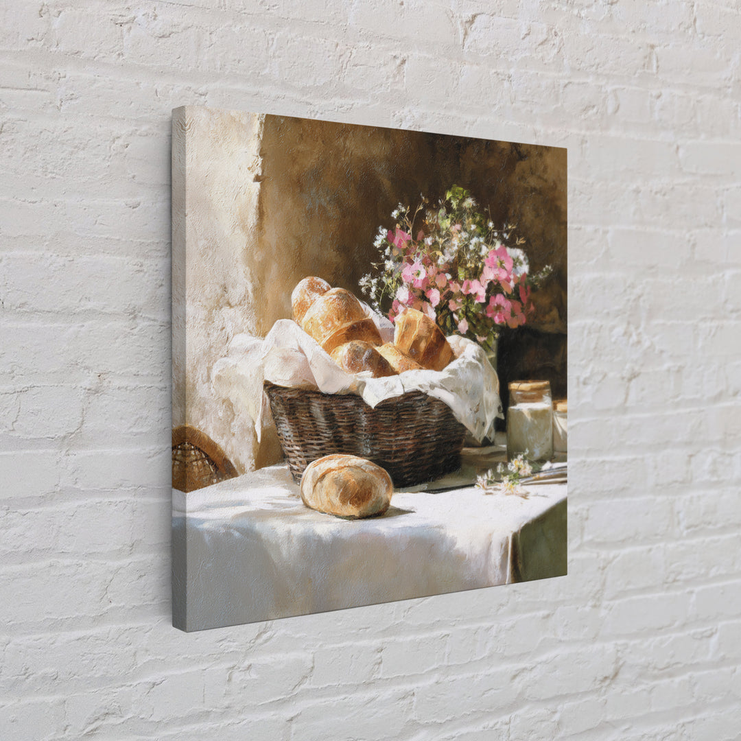 French Market Basket Filled Framed Canvas Print, Bakery Art, French Wall Art, Bakery Decor, Fine Art, Patisserie, Room Decor, BAK-1x1-66