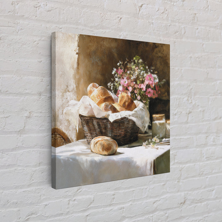 French Market Basket Filled Framed Canvas Print, Bakery Art, French Wall Art, Bakery Decor, Fine Art, Patisserie, Room Decor, BAK-1x1-66