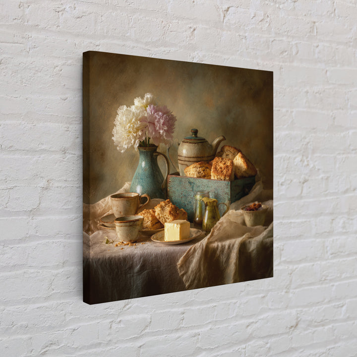 Tea and Scone Arrangement Framed Canvas Print, Bakery Art, Neutral Wall Art, Bakery Decor, Patisserie, Statement Artwork, BAK-1x1-68