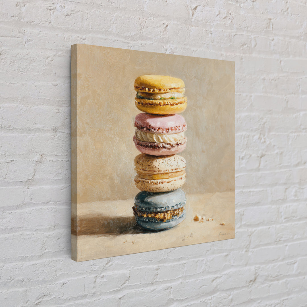 Single Perfect Macaron Tower Canvas Print, Bakery Art, Statement Artwork, Bakery Decor, Fine Art, Patisserie, Art Print, BAK-1x1-75