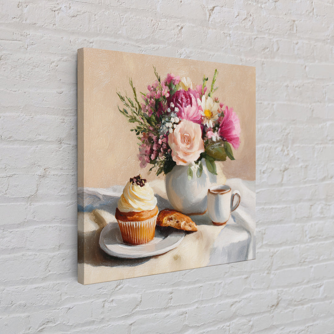 Cupcake Bouquet Painted Framed Canvas Print, Bakery Art, Boho Decor, Bakery Decor, Oil Painting, Patisserie, Printable Wall Art, BAK-1x1-79