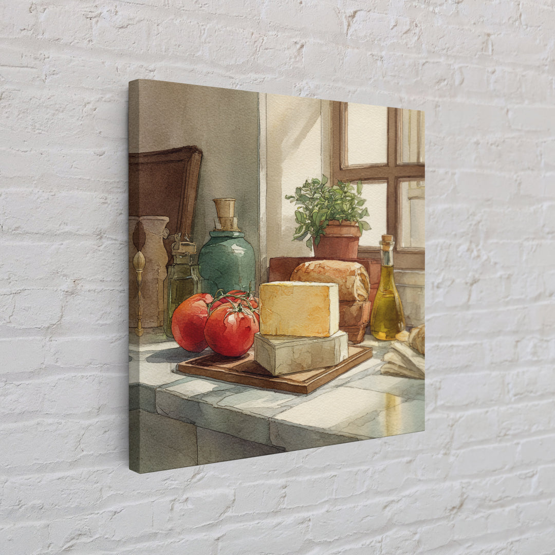 Baguette and Butter Still Life on Marble Framed Canvas Print, Bakery Art, Fine Art Print, Bakery Decor, Fine Art, Patisserie, BAK-1x1-80